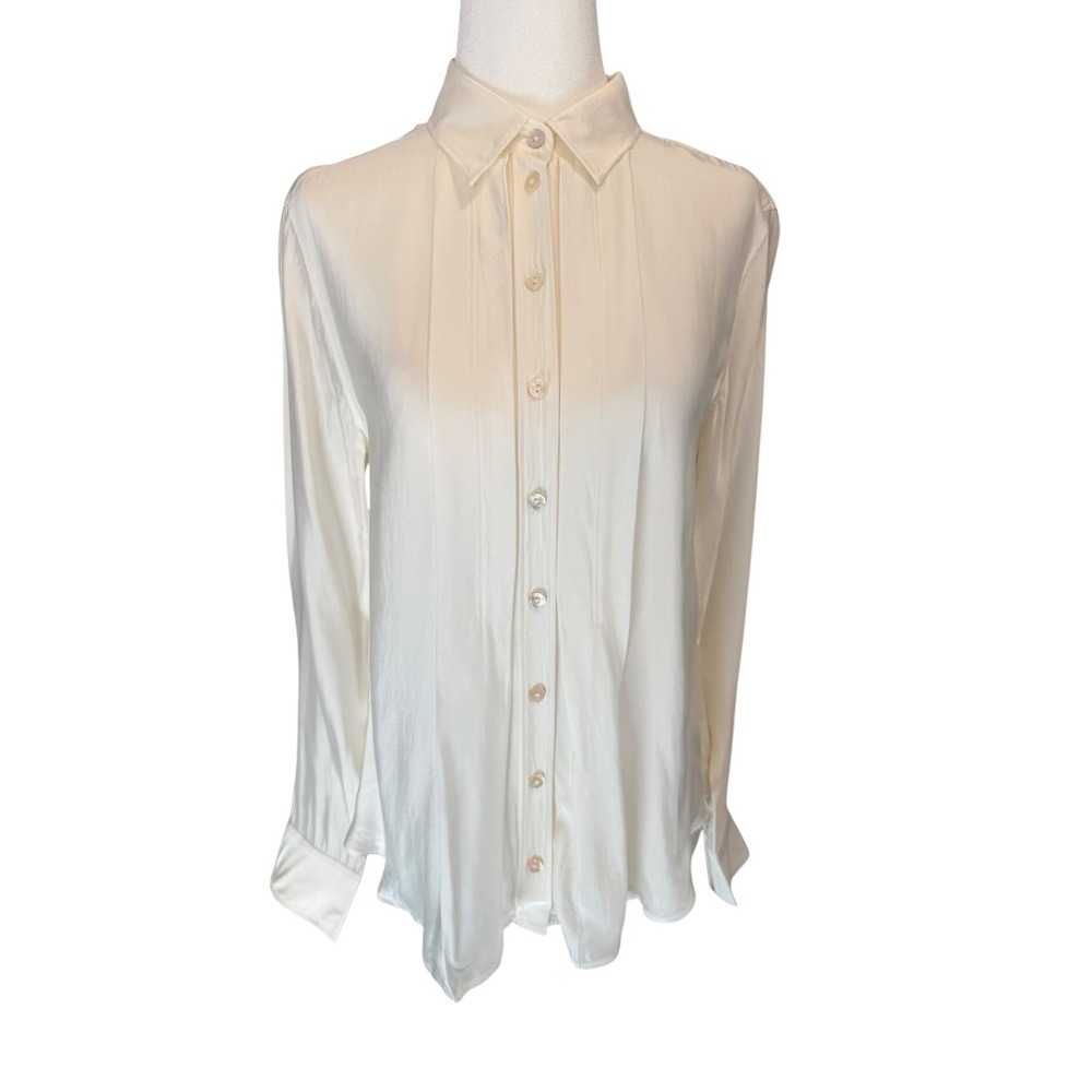 J.Crew Womens Drapey Pleated Button Down Shirt Ivory Viscose CF446 Size 0 NWT